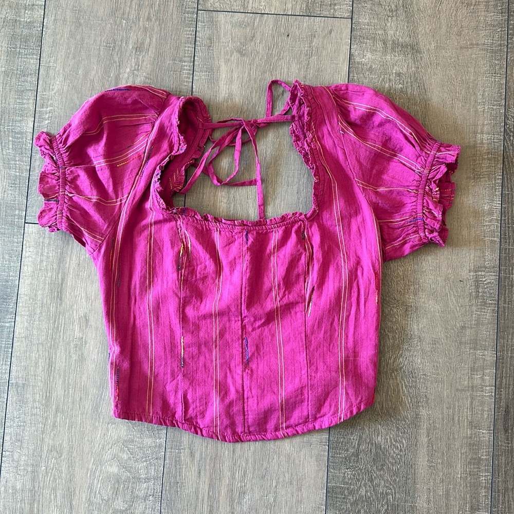 Free People pink puff sleeve top